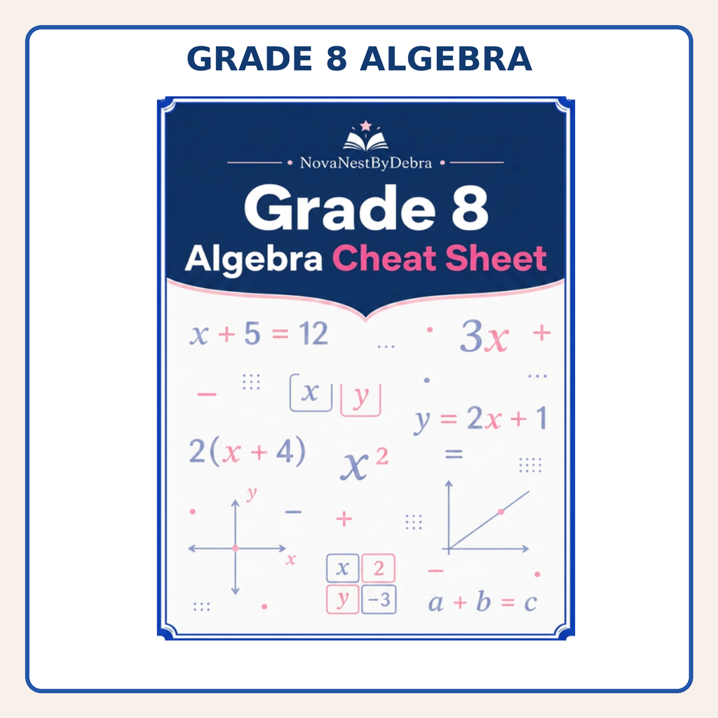 NovaNestByDebra Grade 8 Algebra Cheat Sheet