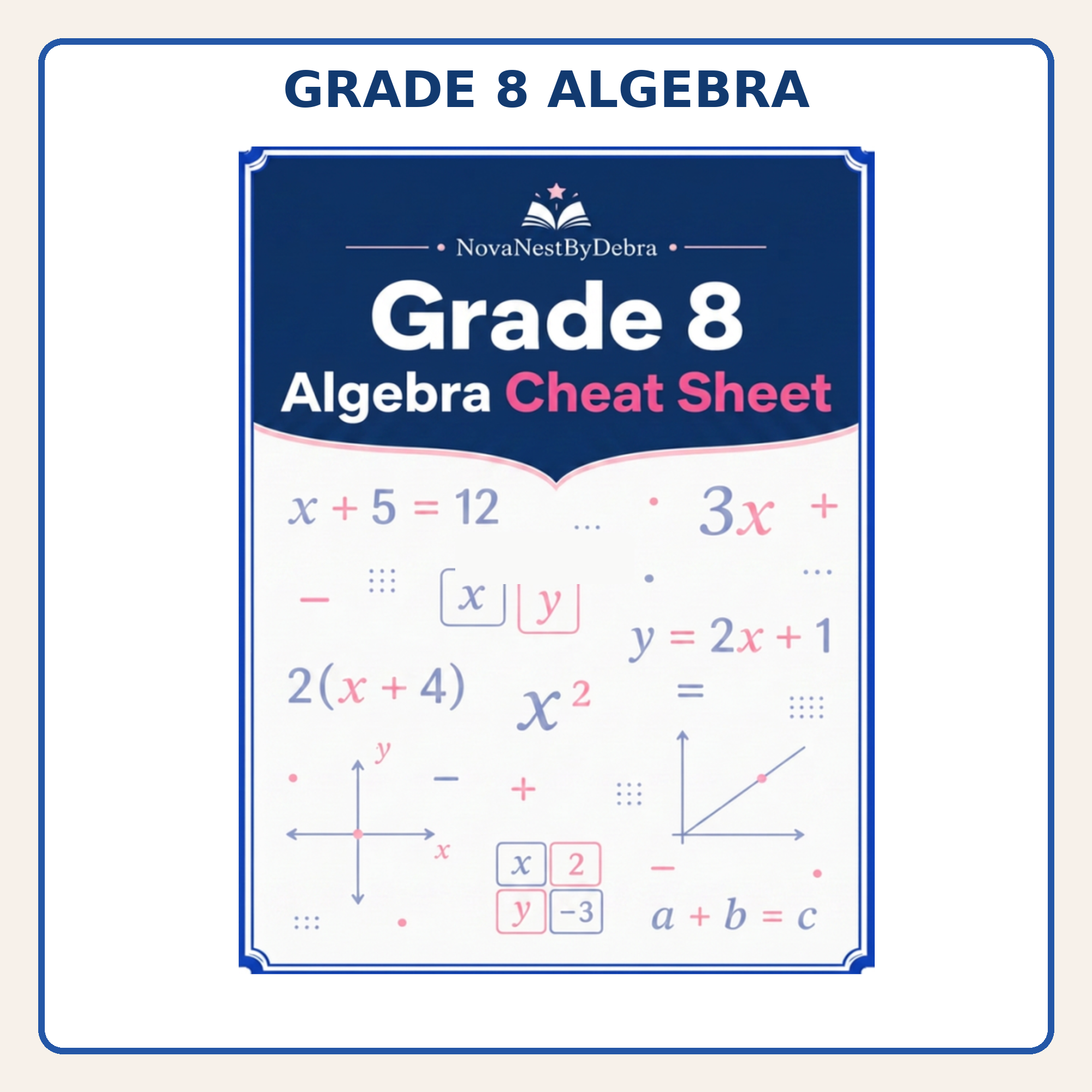 NovaNestByDebra Grade 8 Algebra Cheat Sheet