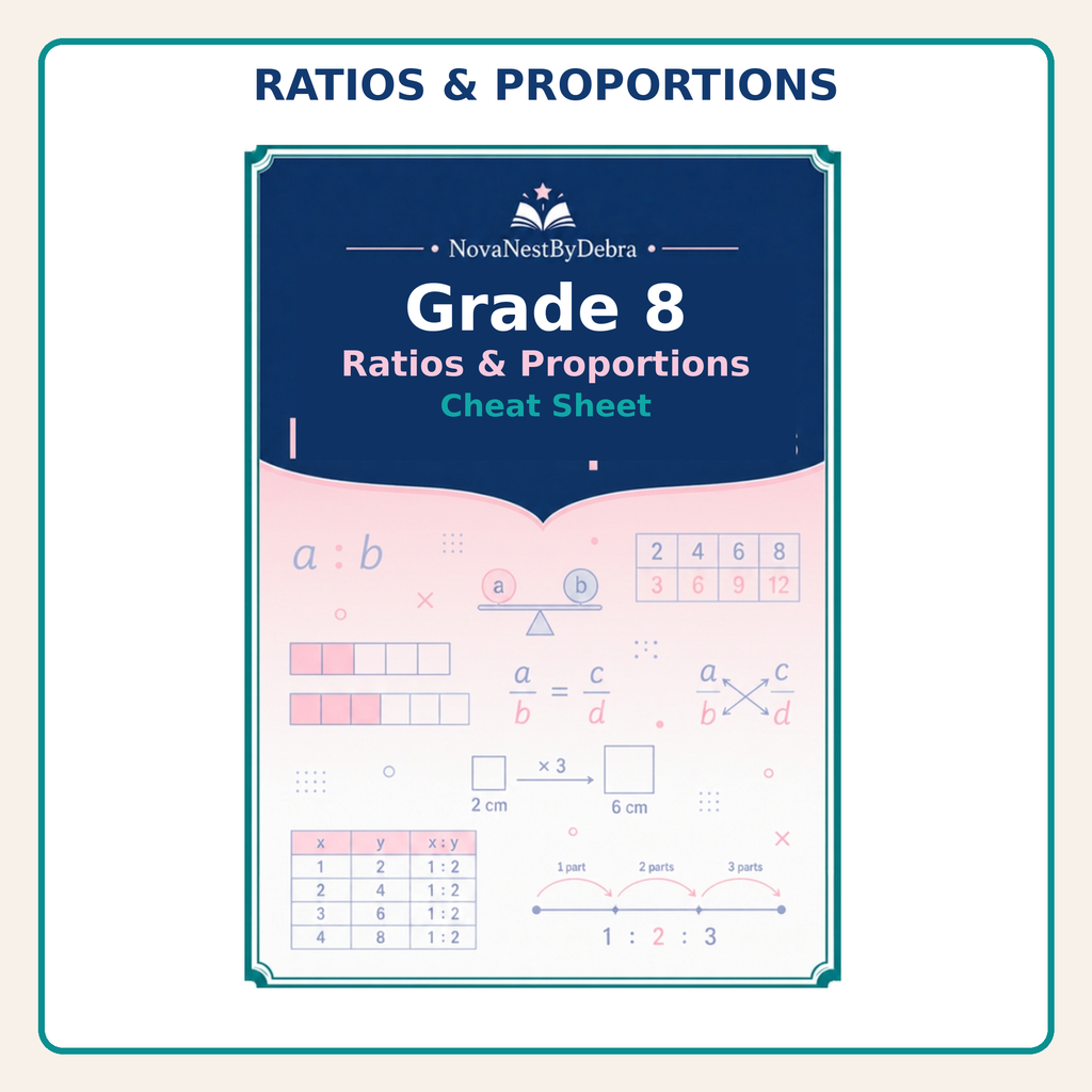 Grade 8 Ratio & Proportions Cheat Sheet, Middle School Math(PDF Download)