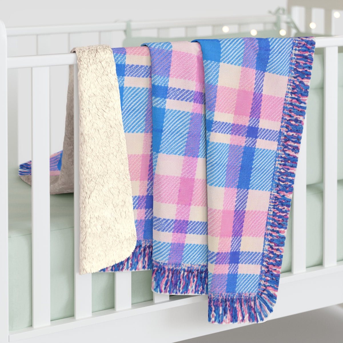 Plaid Sherpa Fleece Blanket — Cozy Pink & Blue Throw for Home, Gift, and Chill Nights