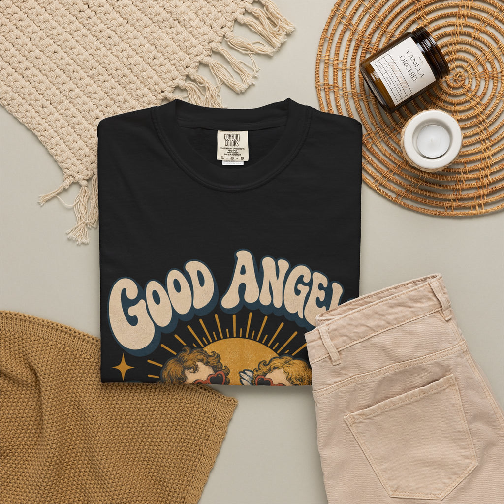 Vintage Angel Graphic T-Shirt — “Good Angels Have Better Plans” Retro Tee