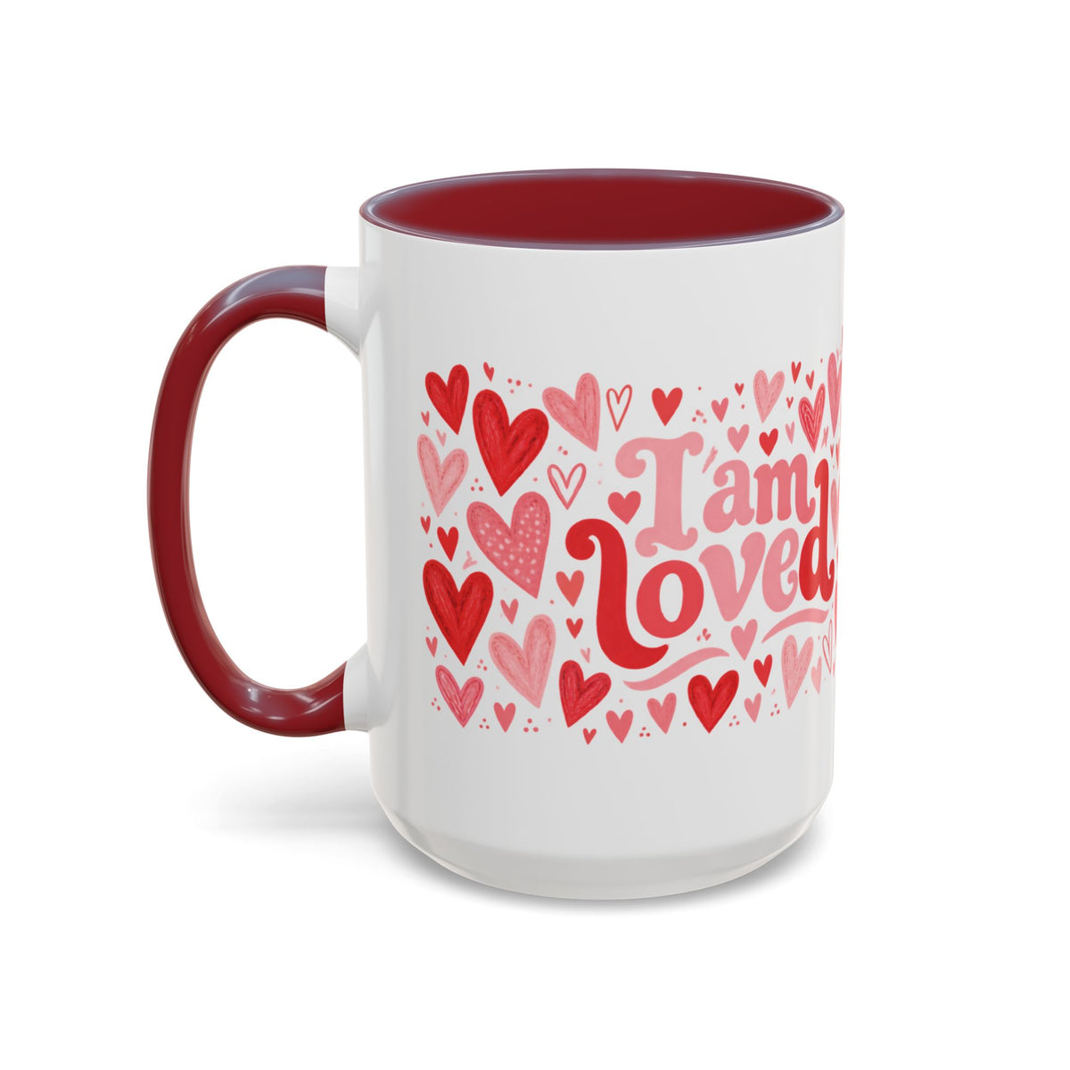 I Am Loved Heart Pattern Accent Coffee Mug – Valentine’s Day Gift