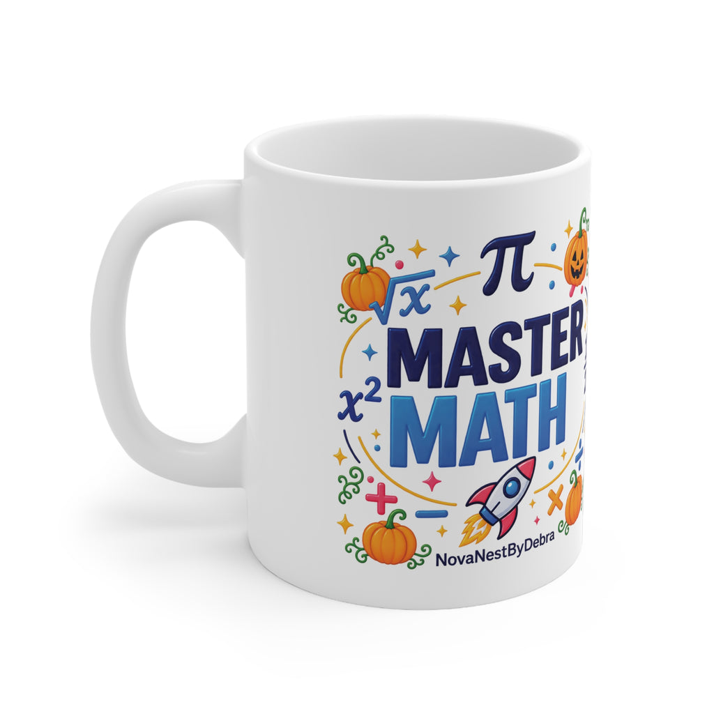 Master Math Mug — Fun Pumpkin & Rocket Teacher Coffee Cup (11oz)