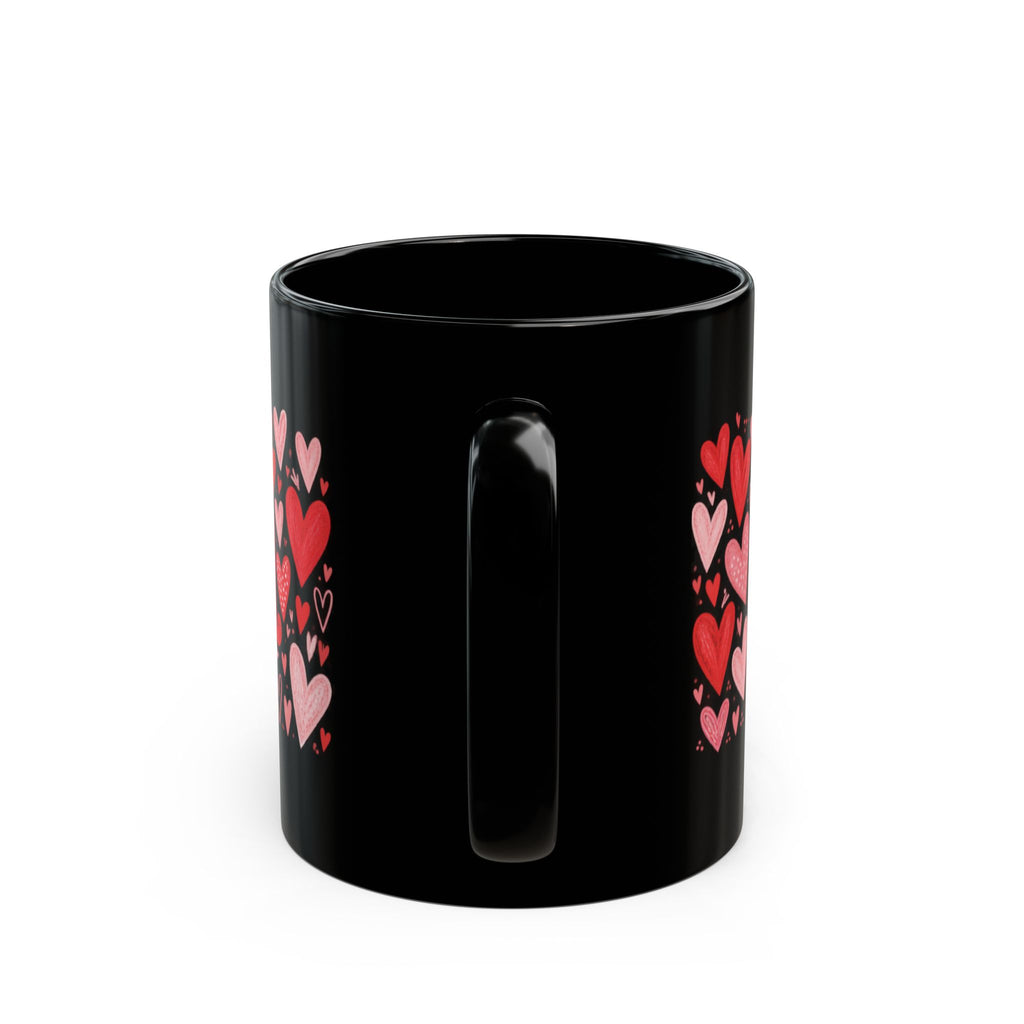 'I Am Loved' Heart Pattern Black Mug — Valentine's & Self-Love Coffee Cup (11oz, 15oz)