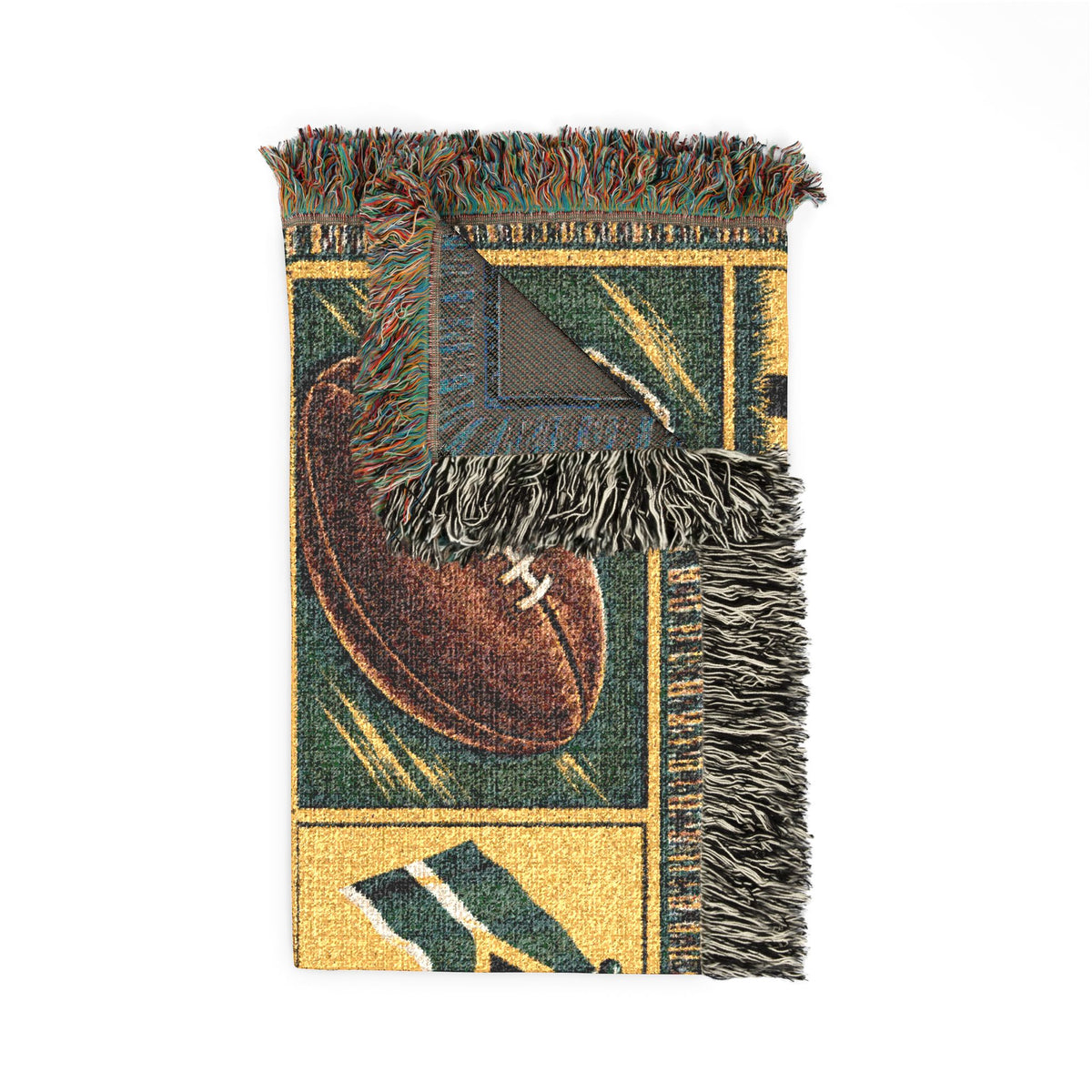 Football Mosaic Woven Blanket — Vintage Game Day Throw with Stopwatch & Goal Imagery