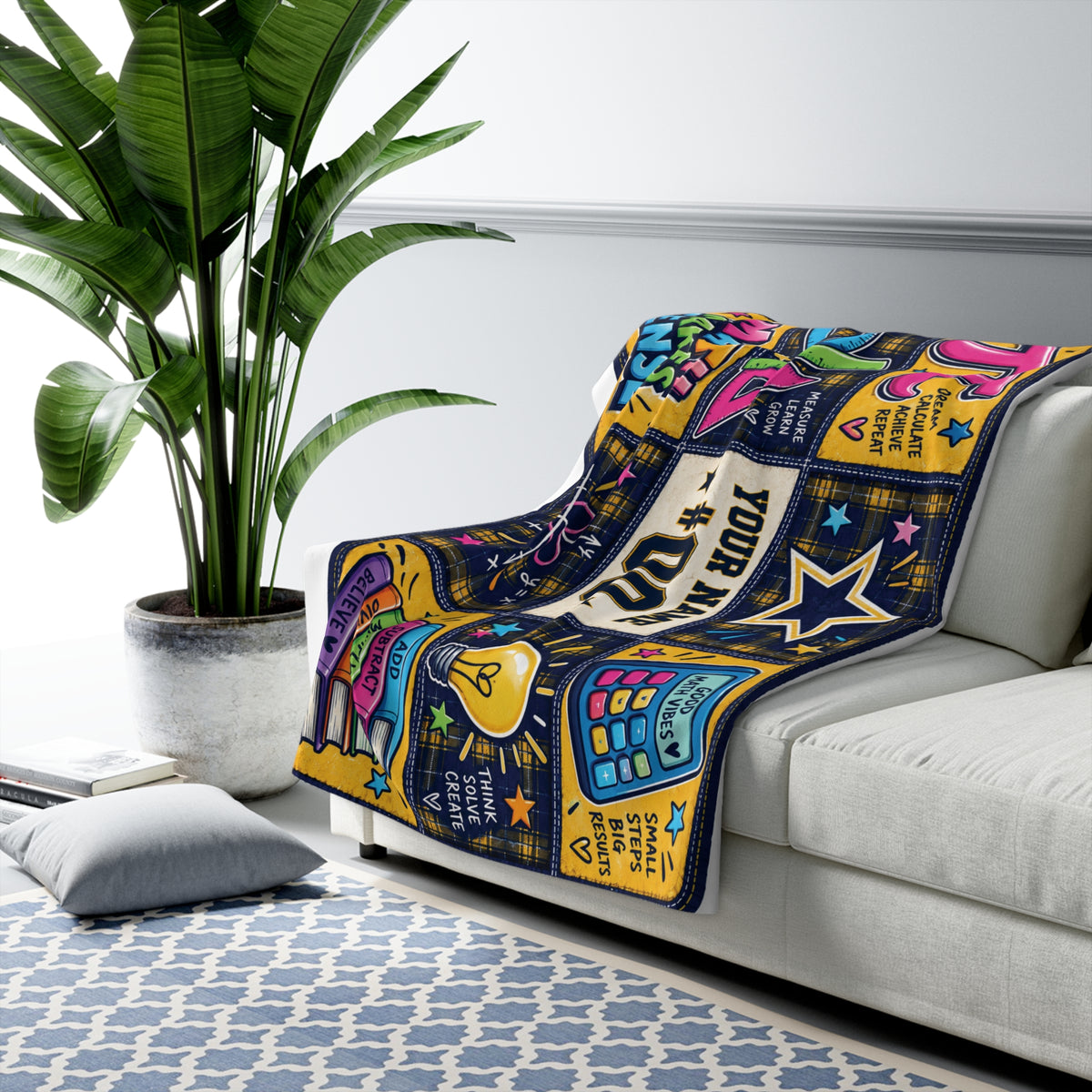 Personalized Math Teacher Sherpa Blanket – "Math Makes Sense" Cozy Classroom Throw