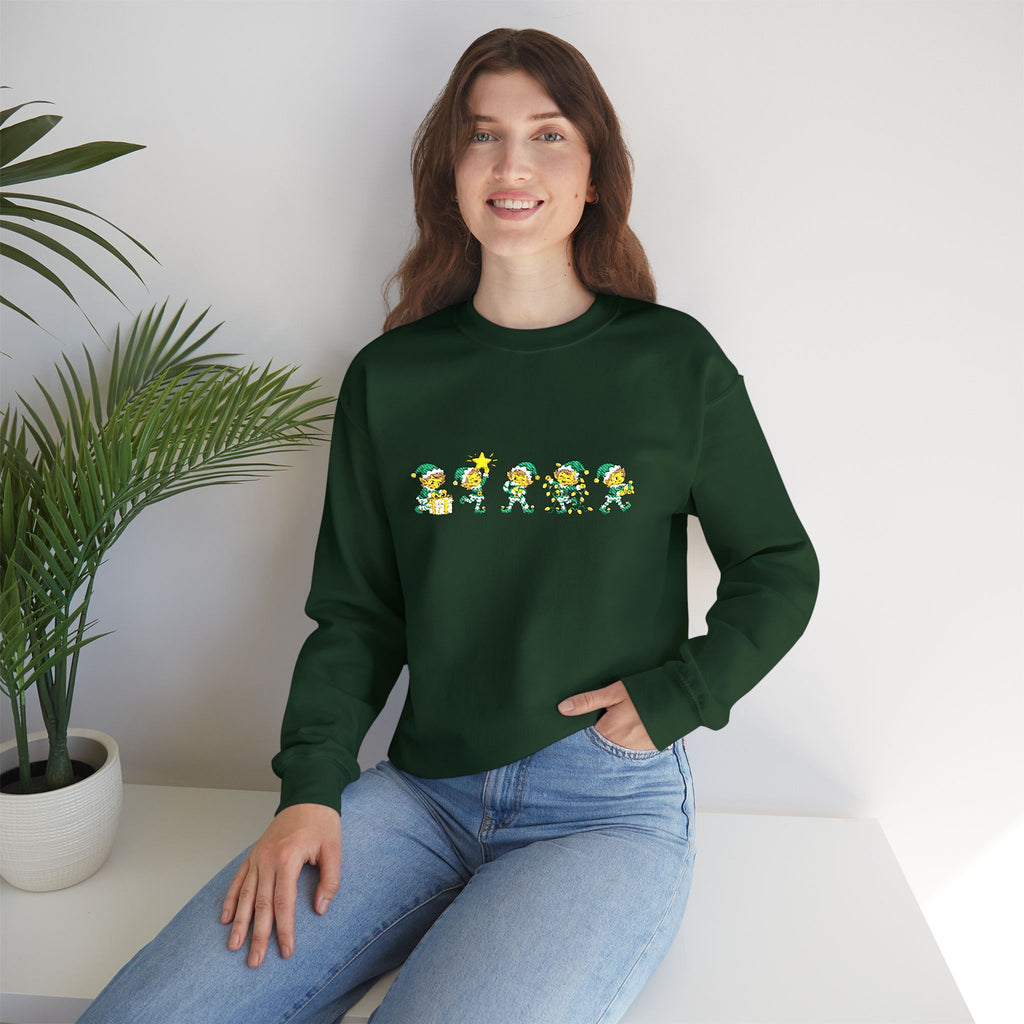 Embroidered Christmas Elves Sweatshirt, Unisex Christmas Tree Crewneck, Festive Gift