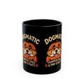 Dogmatic Pumpkin Spice Black Mug — Cute Pup Halloween Coffee Cup (11oz, 15oz)