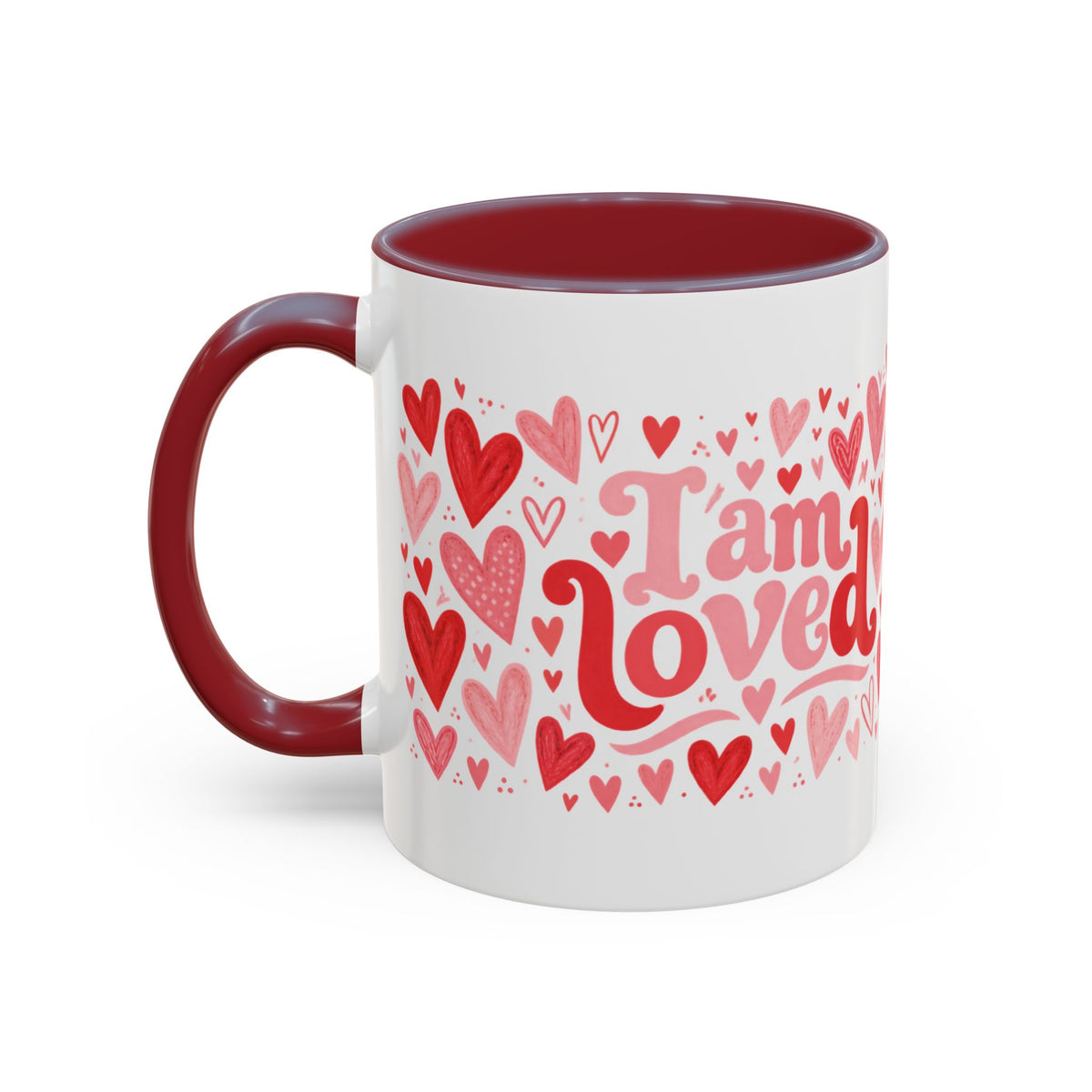I Am Loved Heart Pattern Accent Coffee Mug – Valentine’s Day Gift