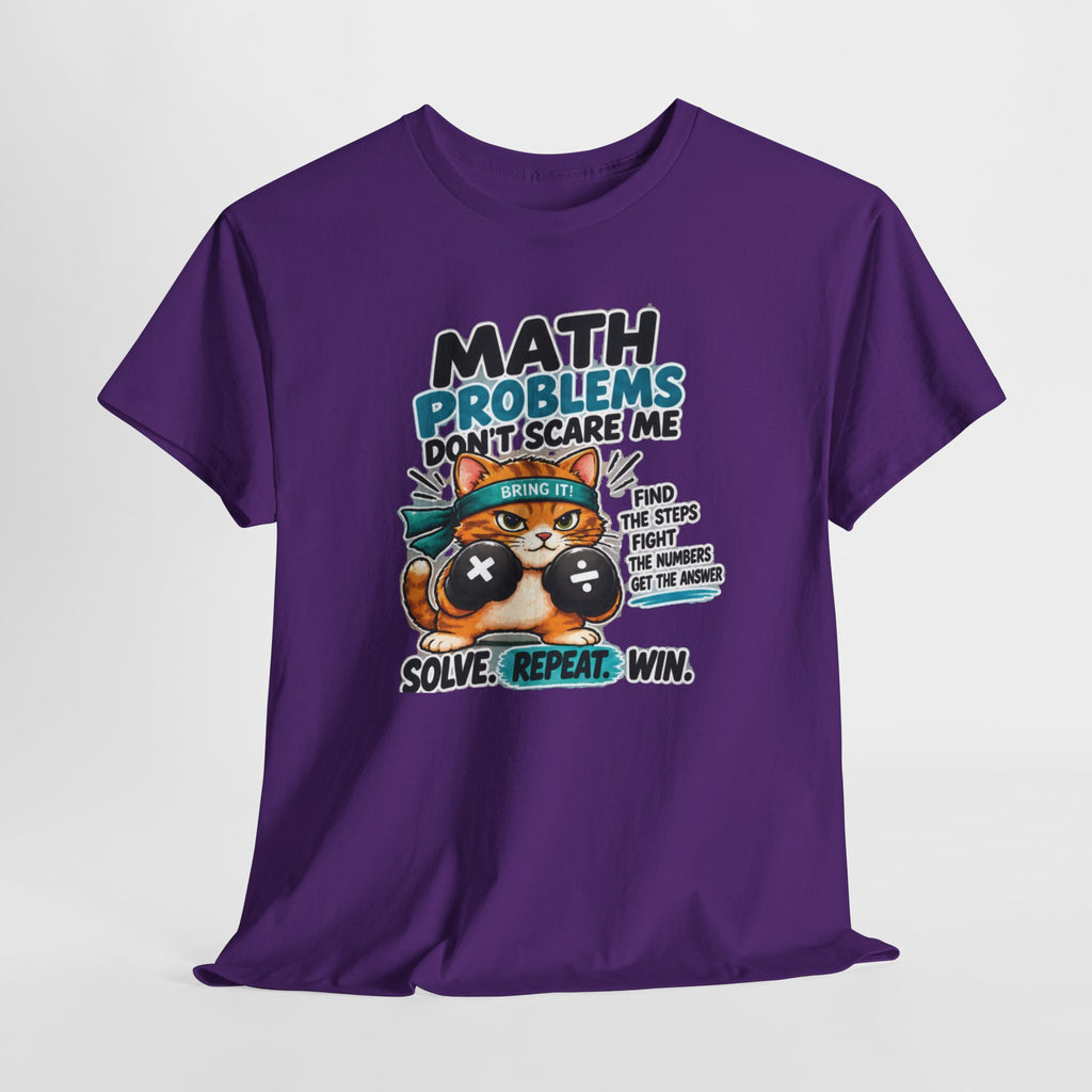 Math Problems Don't Scare Me T-Shirt — Cute Cat Gamer Math Tee for Kids & Students