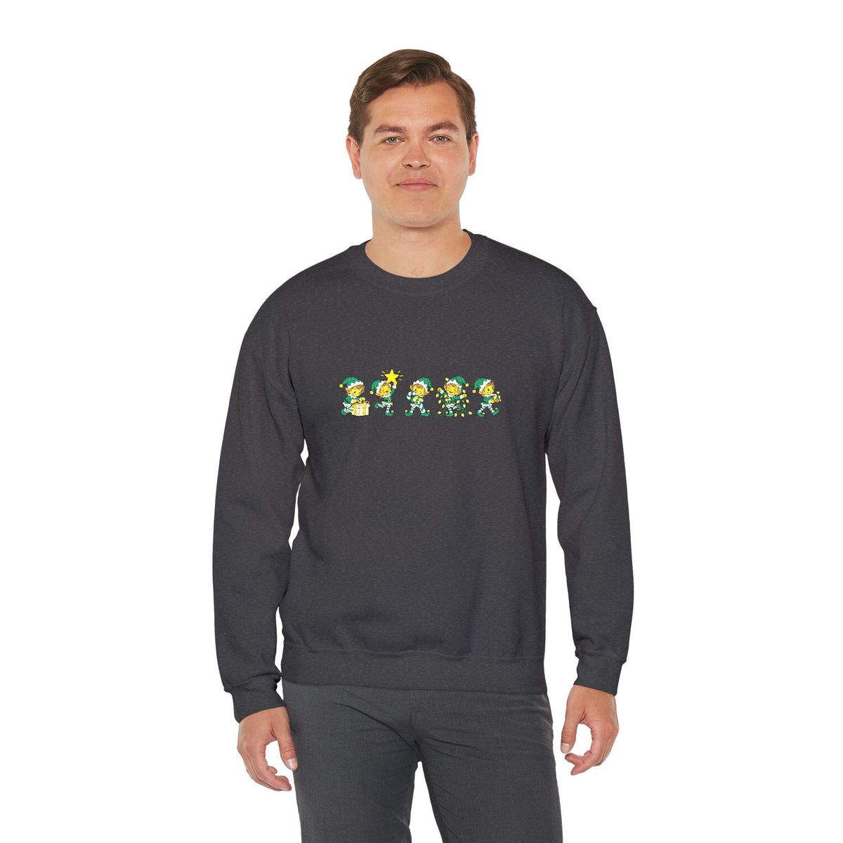Embroidered Christmas Elves Sweatshirt, Unisex Christmas Tree Crewneck, Festive Gift