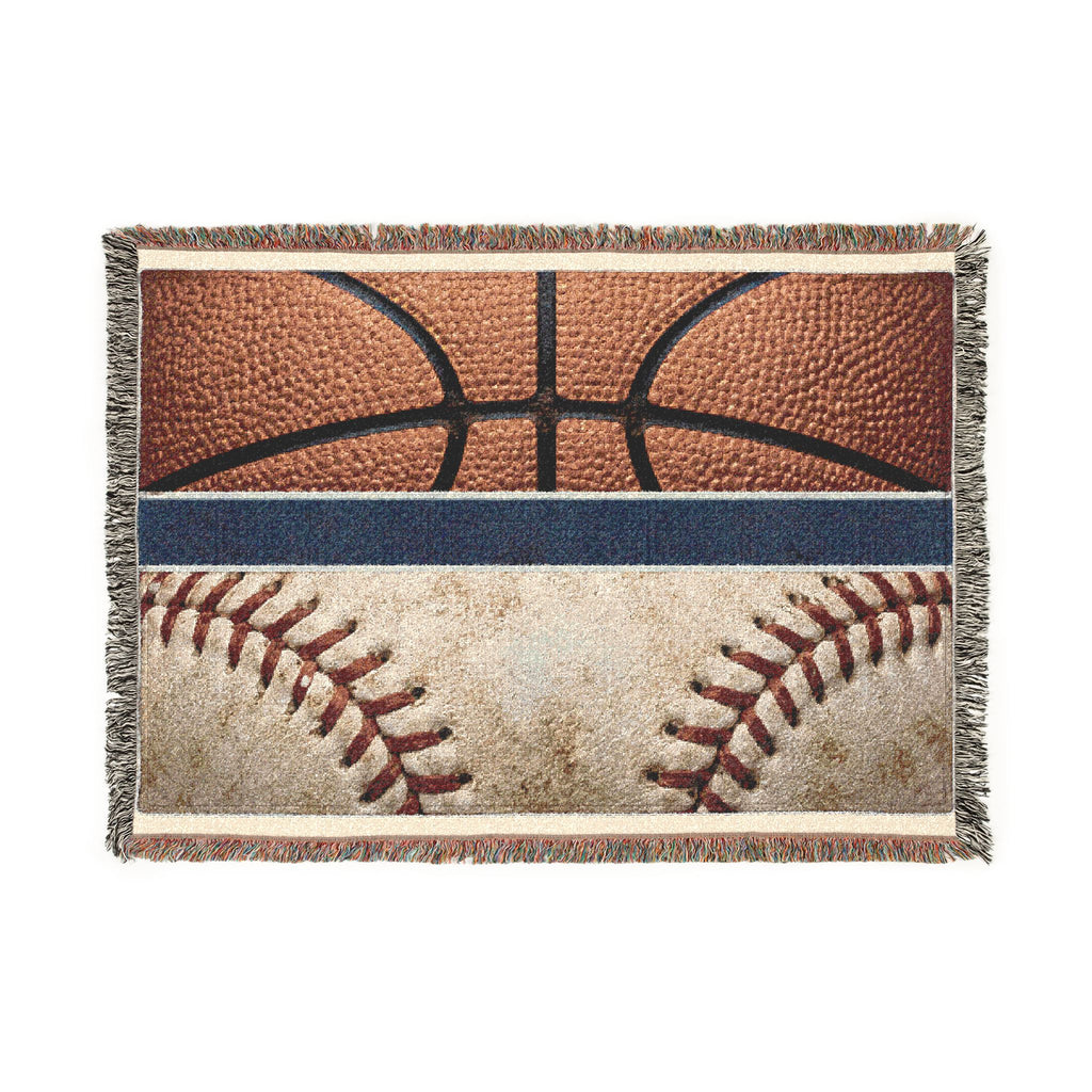 Sports Ball Woven Blanket — Basketball & Baseball Throw for Fans, Game-Day Cozy Gift