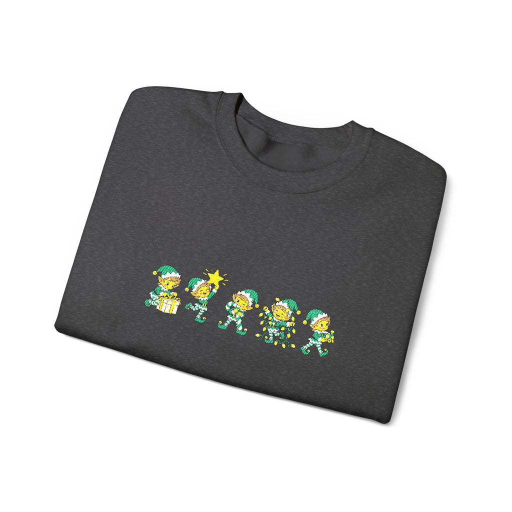 Embroidered Christmas Elves Sweatshirt, Unisex Christmas Tree Crewneck, Festive Gift