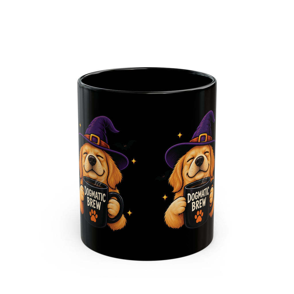 Dogmatic Brew Witch Dog Mug — Halloween Golden Retriever Coffee Cup (11oz/15oz)