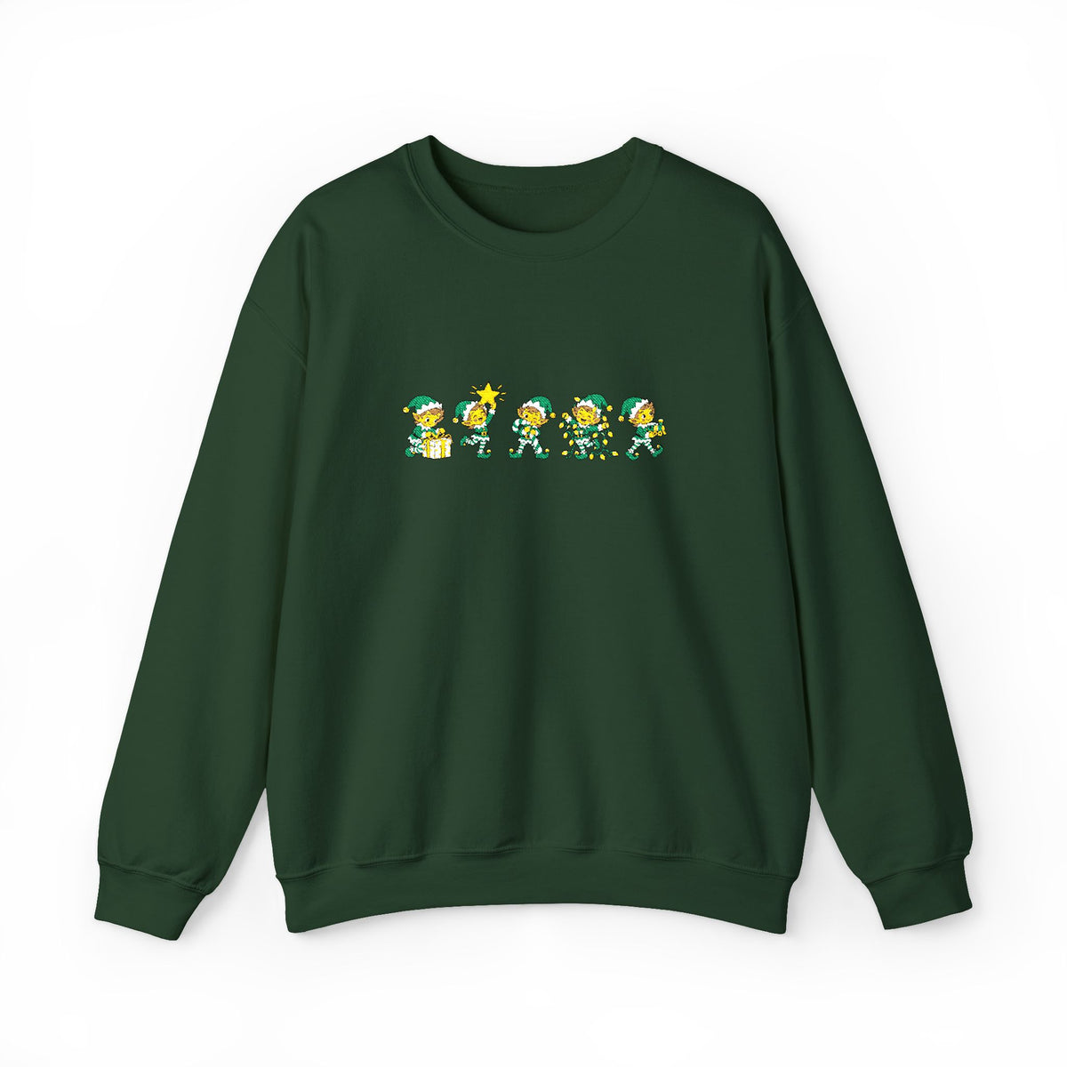 Embroidered Christmas Elves Sweatshirt, Unisex Christmas Tree Crewneck, Festive Gift
