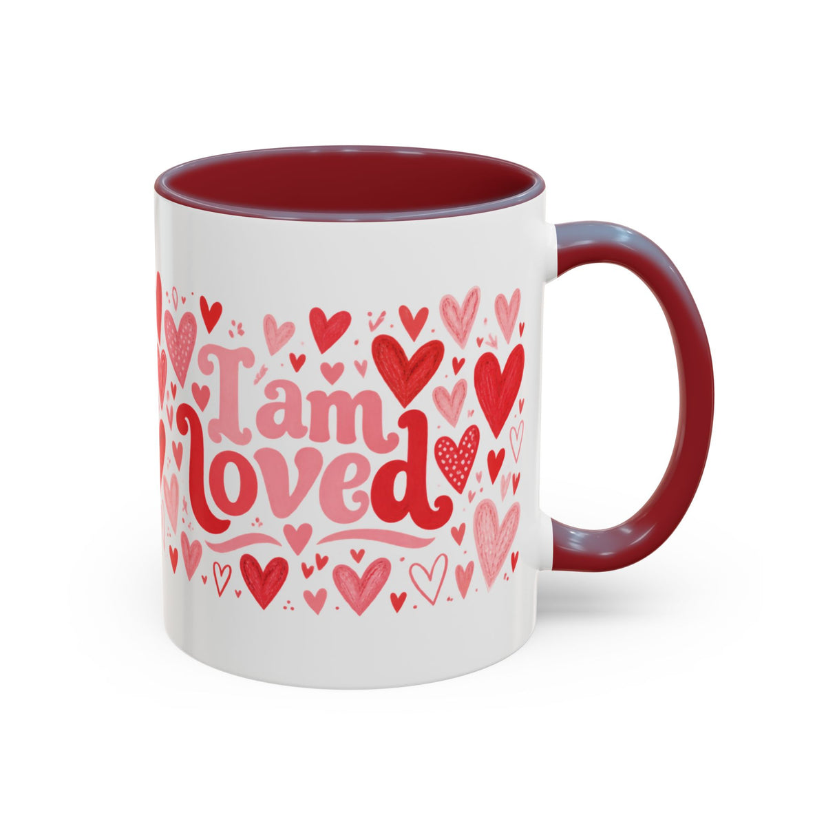 I Am Loved Heart Pattern Accent Coffee Mug – Valentine’s Day Gift