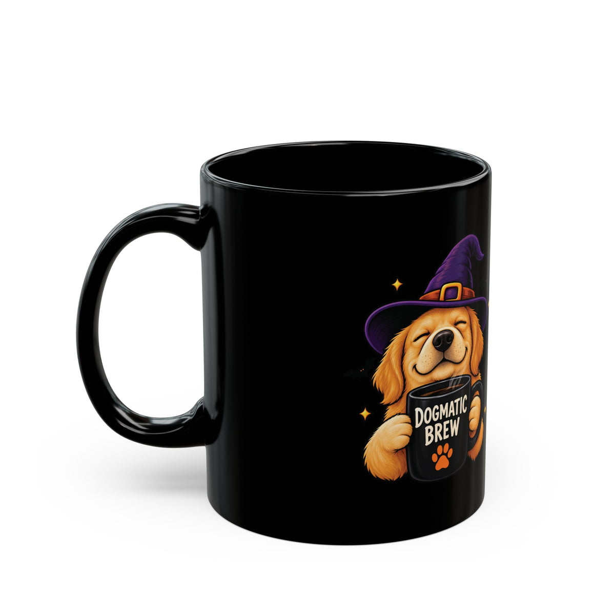 Dogmatic Brew Witch Dog Mug — Halloween Golden Retriever Coffee Cup (11oz/15oz)
