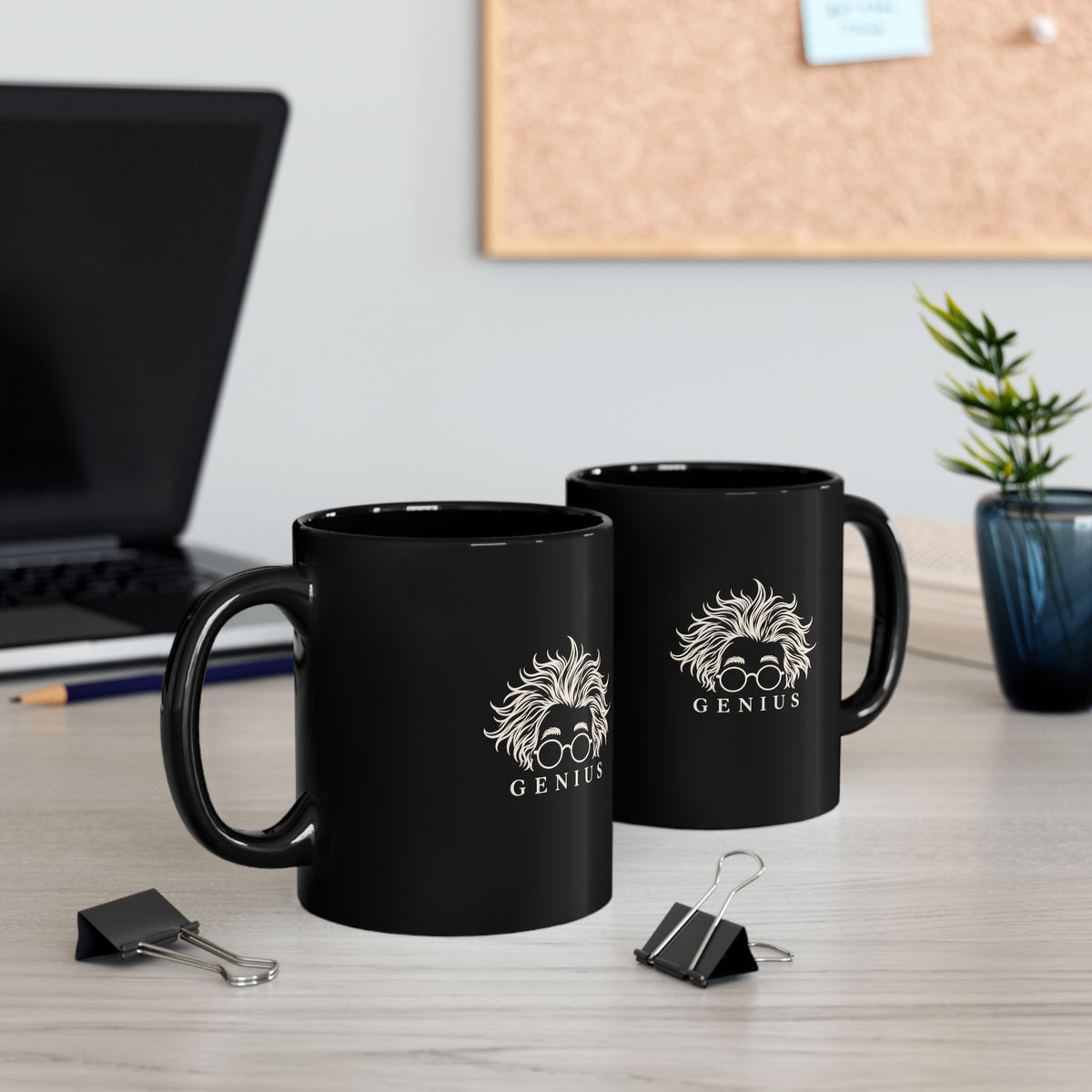 Genius Hair & Glasses Black Coffee Mug — 11oz/15oz