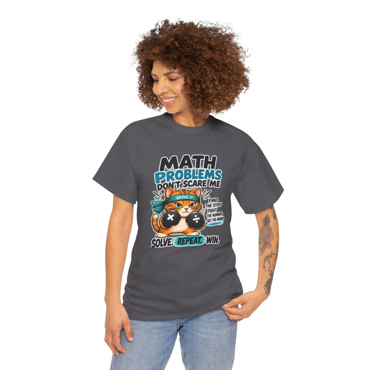 Math Problems Don't Scare Me T-Shirt — Cute Cat Gamer Math Tee for Kids & Students