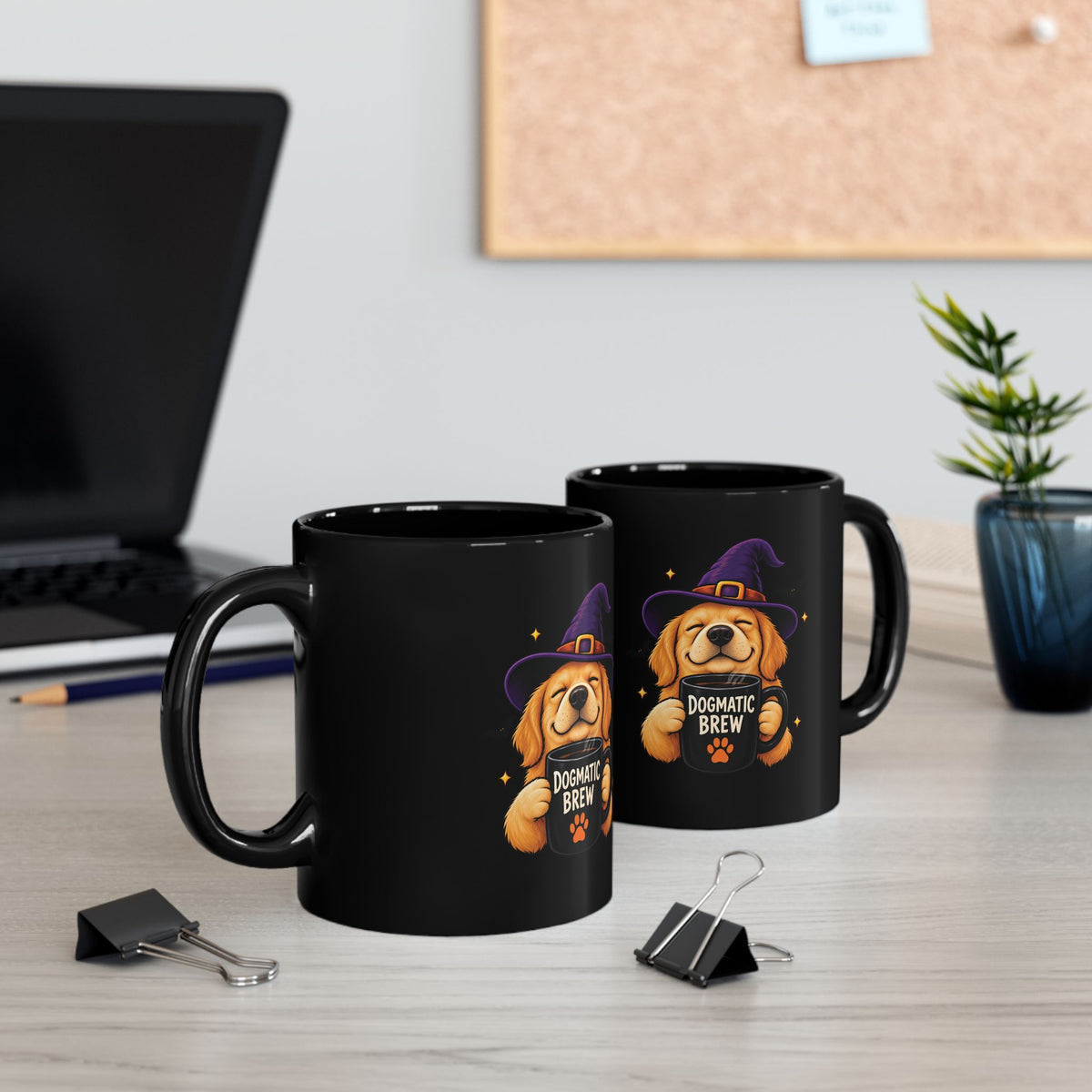 Dogmatic Brew Witch Dog Mug — Halloween Golden Retriever Coffee Cup (11oz/15oz)