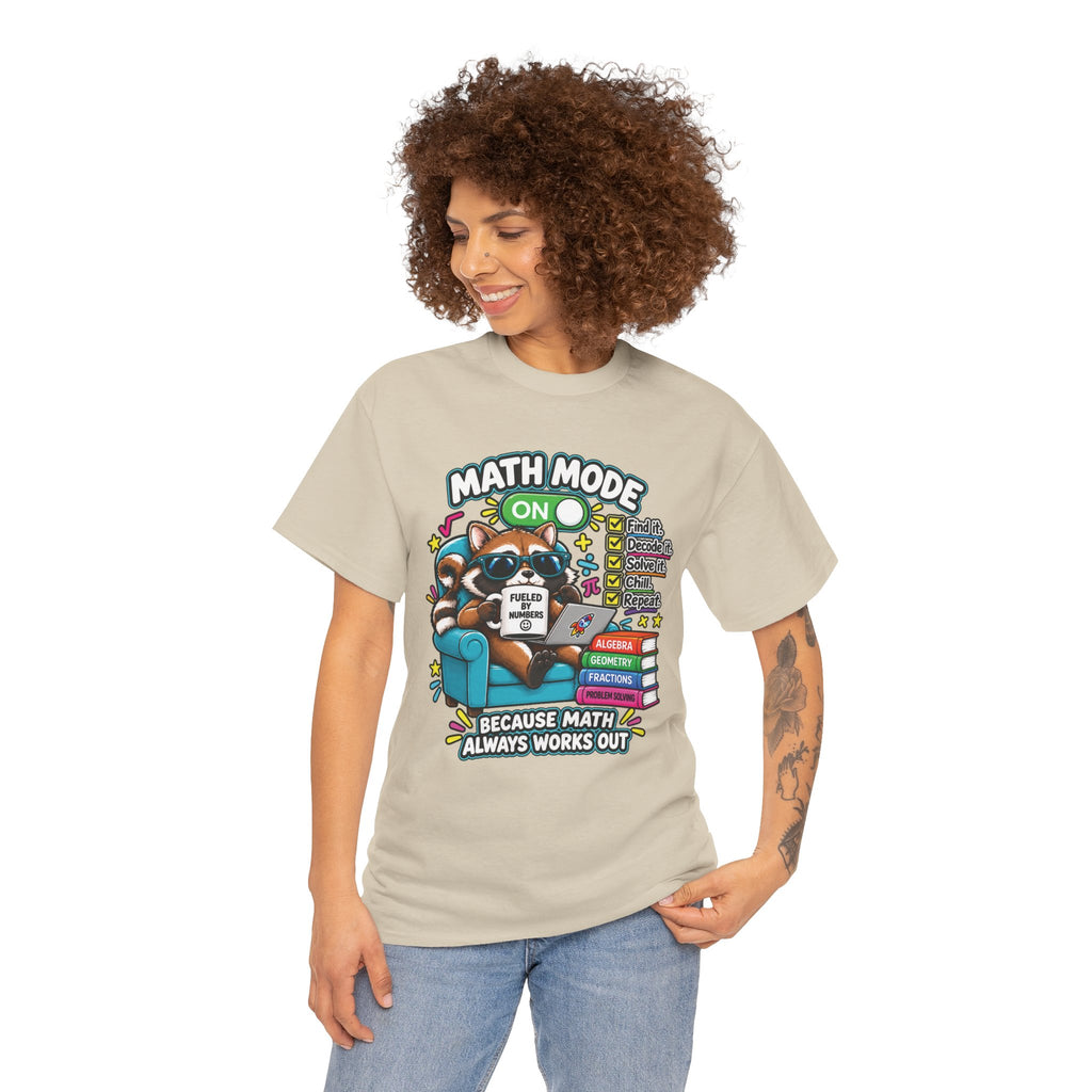 Math Mode On T-Shirt — Cute Raccoon Studying Math Tee (Because Math Always Works Out)