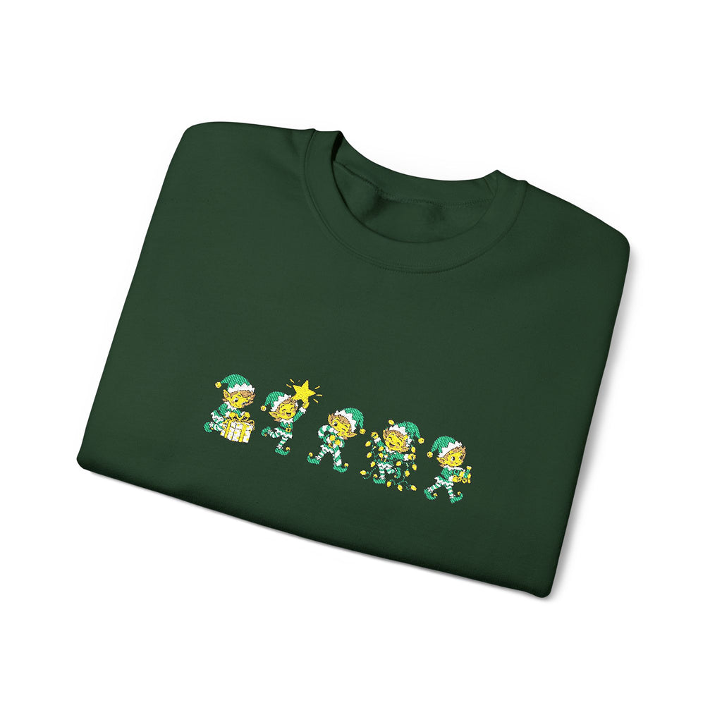 Embroidered Christmas Elves Sweatshirt, Unisex Christmas Tree Crewneck, Festive Gift