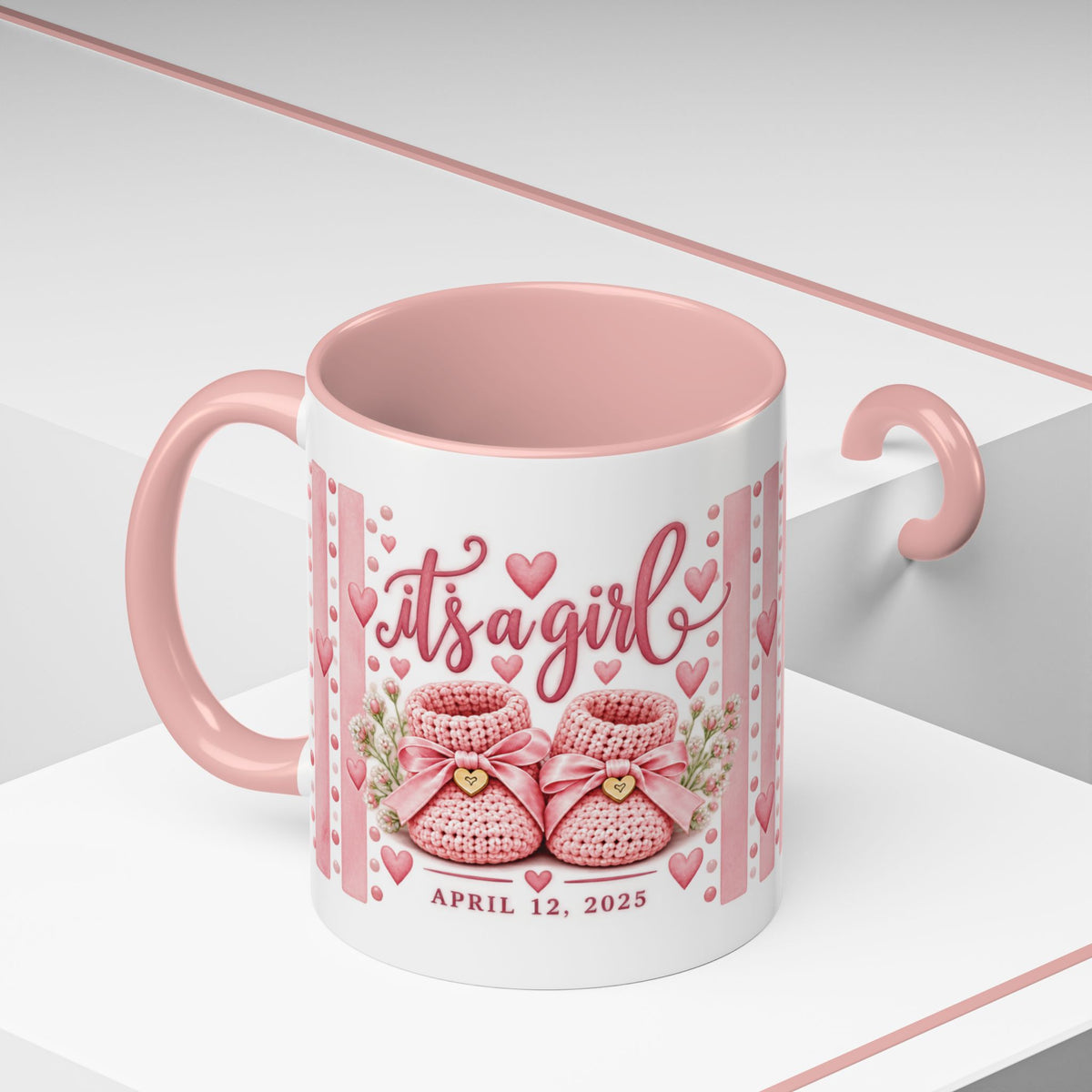 It's a Girl Baby Pink Booties Coffee Mug — Baby Announcement 11oz/15oz
