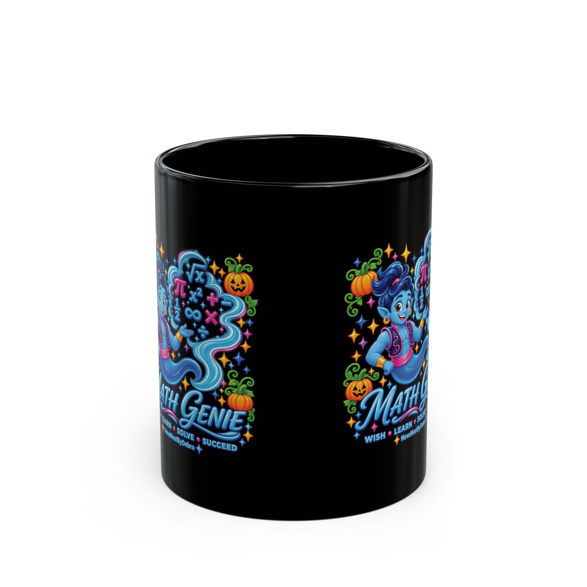Math Genie Black Mug — Cute Halloween STEM Coffee Cup (11oz/15oz)