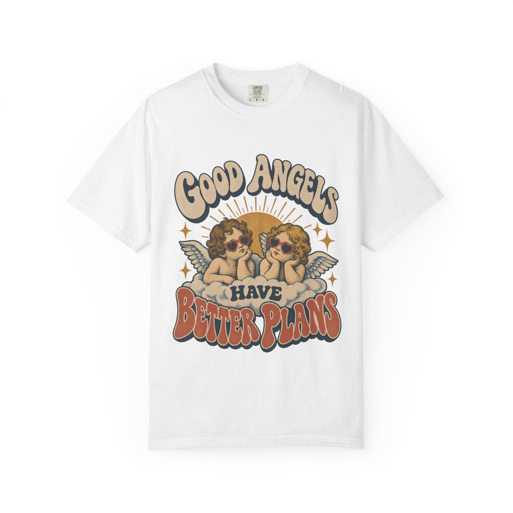 Vintage Angel Graphic T-Shirt — “Good Angels Have Better Plans” Retro Tee