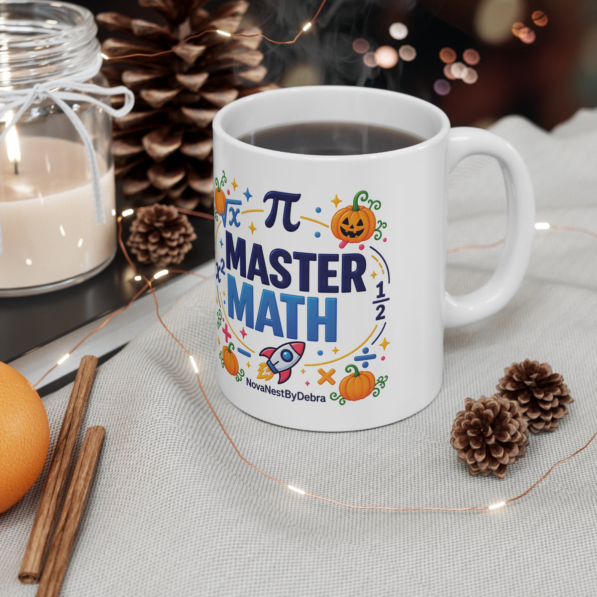 Master Math Mug — Fun Pumpkin & Rocket Teacher Coffee Cup (11oz)