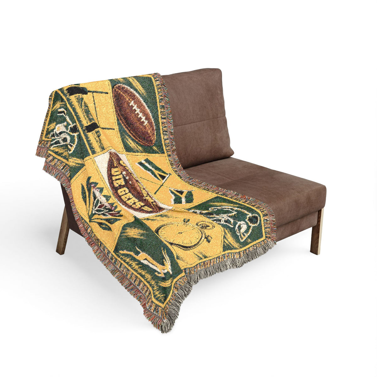 Football Mosaic Woven Blanket — Vintage Game Day Throw with Stopwatch & Goal Imagery