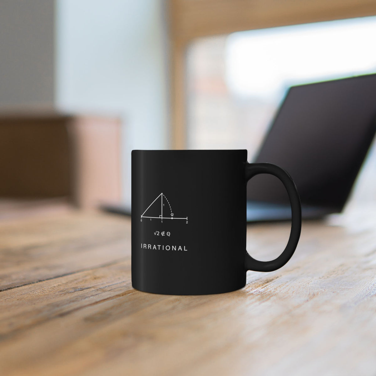 Irrational Black Math Mug – Minimalist Geometry Gift for Teachers and Students