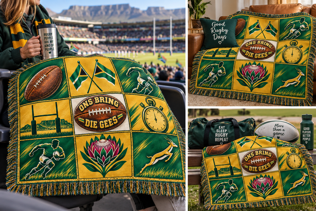 Football Mosaic Woven Blanket — Vintage Game Day Throw with Stopwatch & Goal Imagery