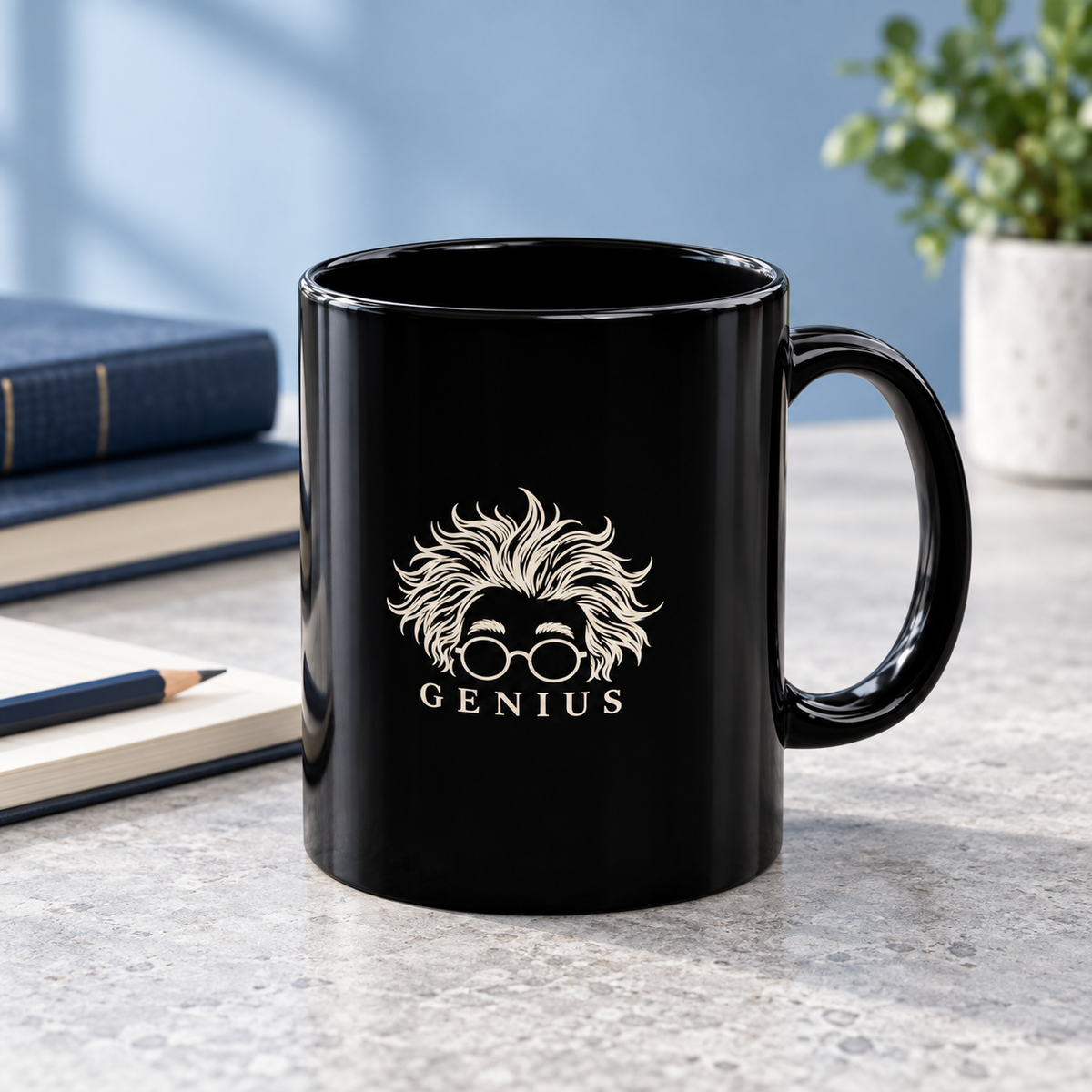 Genius Hair & Glasses Black Coffee Mug — 11oz/15oz