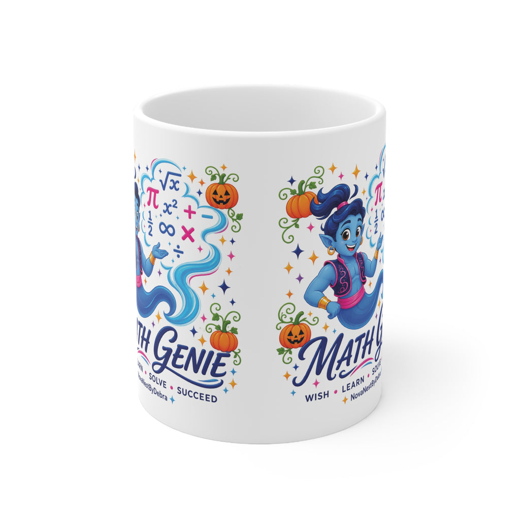 Math Genie Mug — Halloween Math Teacher Coffee Cup (Wish, Learn, Solve)