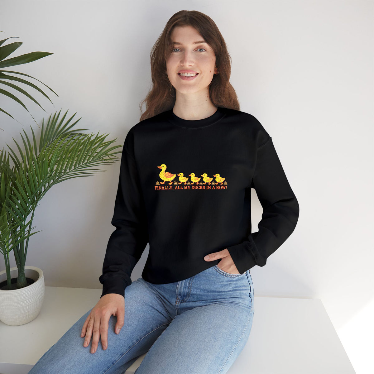 Embroidered “All My Ducks in a Row” Duck Family Crewneck Sweatshirt