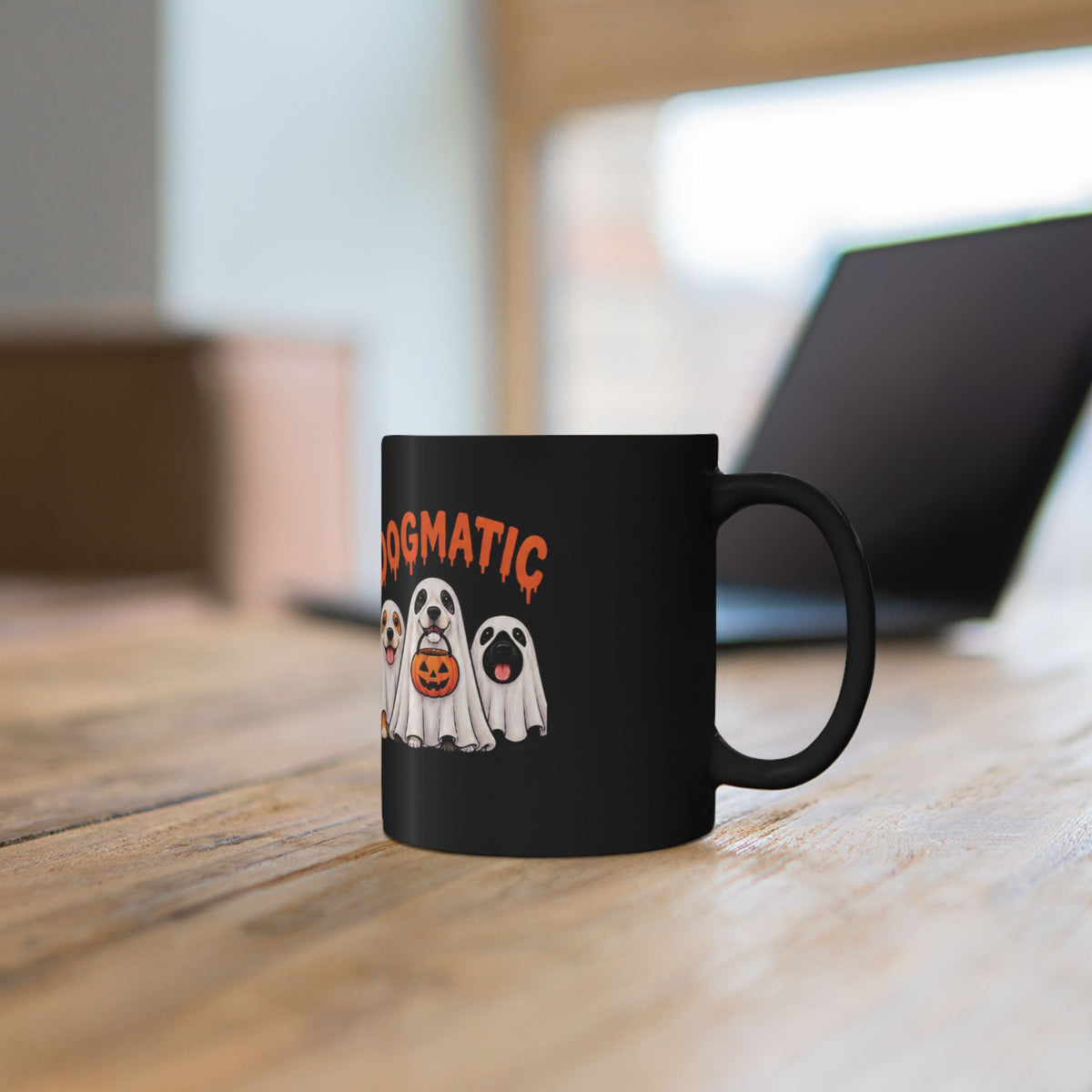 Halloween Dog Ghosts Mug – "Dogmatic" Cute Spooky Pup Coffee Cup (11oz/15oz)