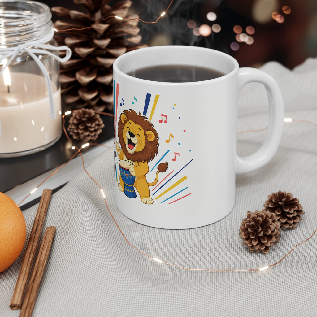 Music Party Animal Mug — Cute Singing Dog, Cat & Lion 11oz Ceramic