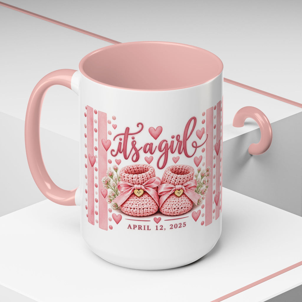 It's a Girl Baby Pink Booties Coffee Mug — Baby Announcement 11oz/15oz