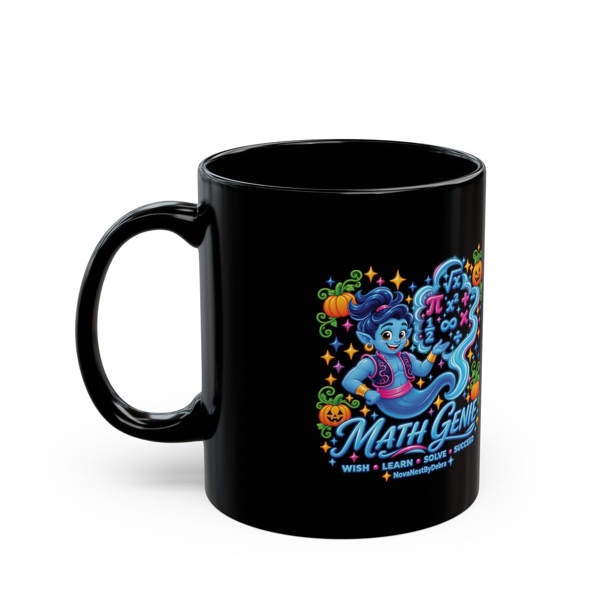Math Genie Black Mug — Cute Halloween STEM Coffee Cup (11oz/15oz)