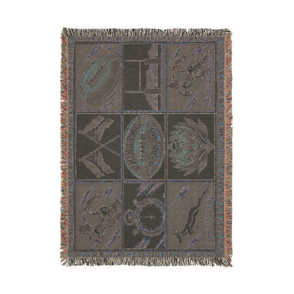 Football Mosaic Woven Blanket — Vintage Game Day Throw with Stopwatch & Goal Imagery