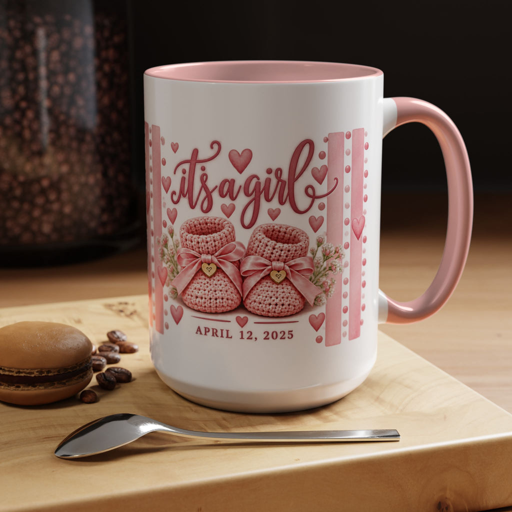It's a Girl Baby Pink Booties Coffee Mug — Baby Announcement 11oz/15oz