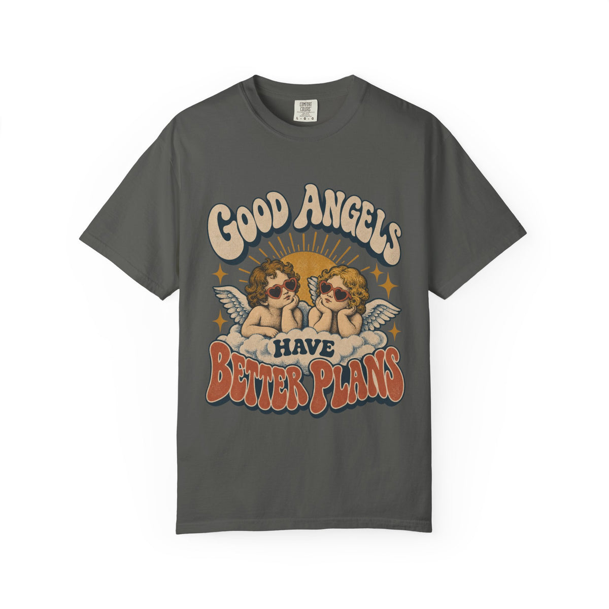 Vintage Angel Graphic T-Shirt — “Good Angels Have Better Plans” Retro Tee