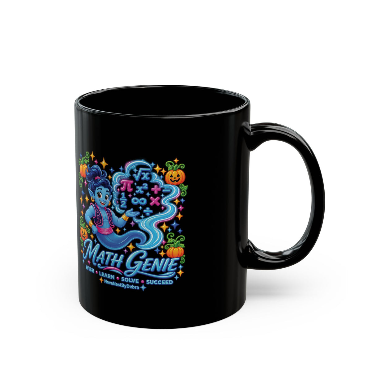 Math Genie Black Mug — Cute Halloween STEM Coffee Cup (11oz/15oz)