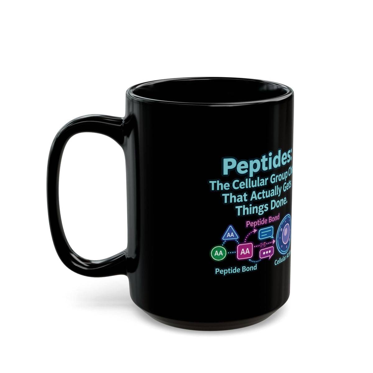 Peptides: The Cellular Group Chat That Actually Gets Things Done Diagram Mug — Neon Biology Coffee Cup (15oz) only