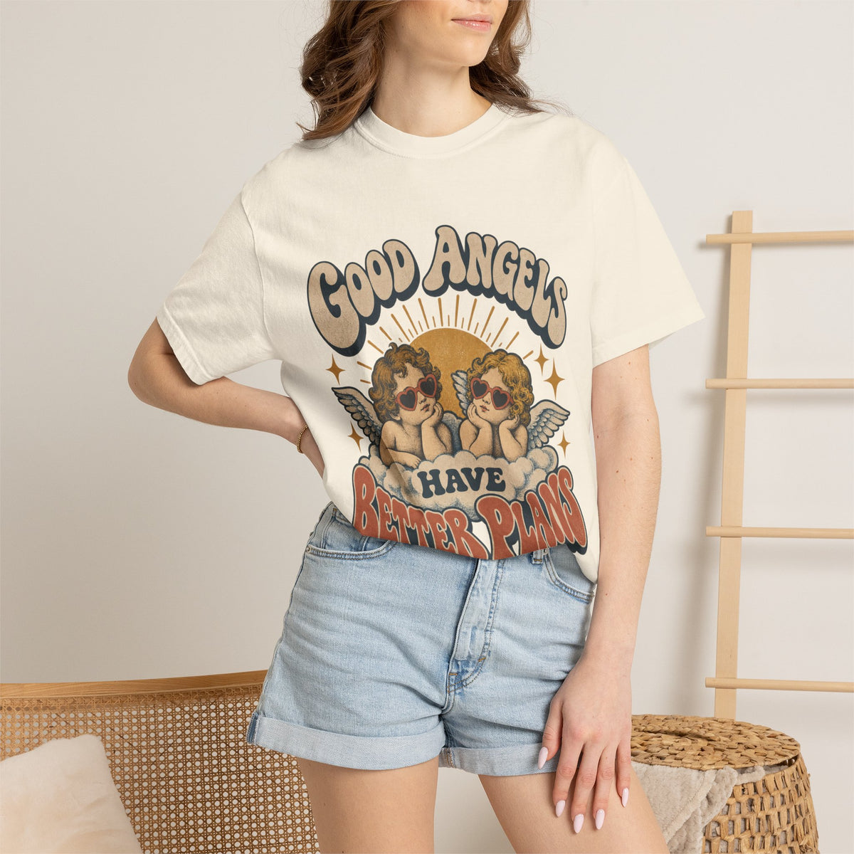 Vintage Angel Graphic T-Shirt — “Good Angels Have Better Plans” Retro Tee