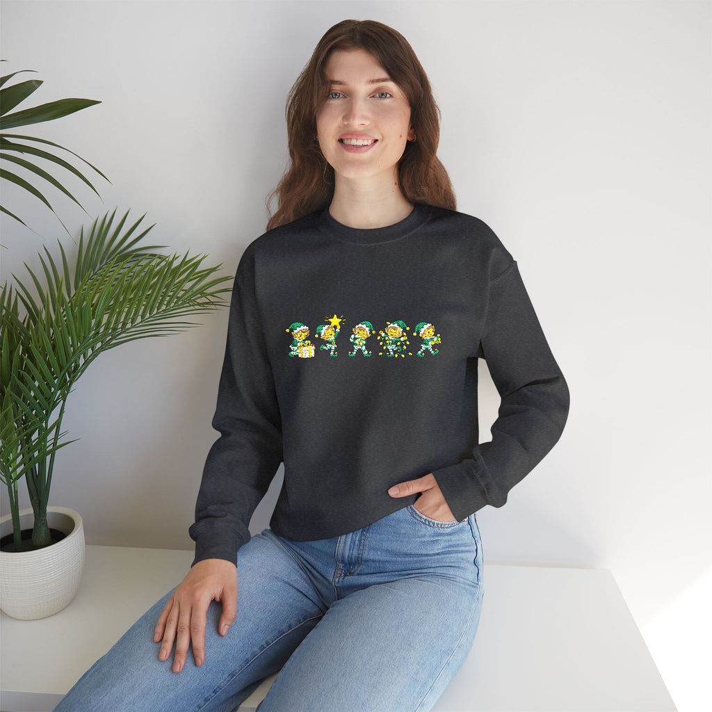 Embroidered Christmas Elves Sweatshirt, Unisex Christmas Tree Crewneck, Festive Gift