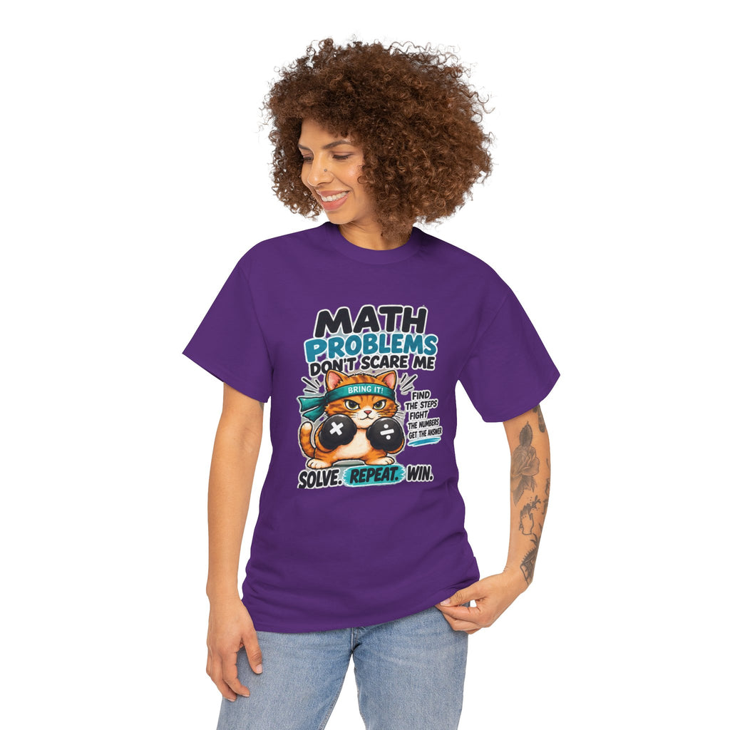 Math Problems Don't Scare Me T-Shirt — Cute Cat Gamer Math Tee for Kids & Students