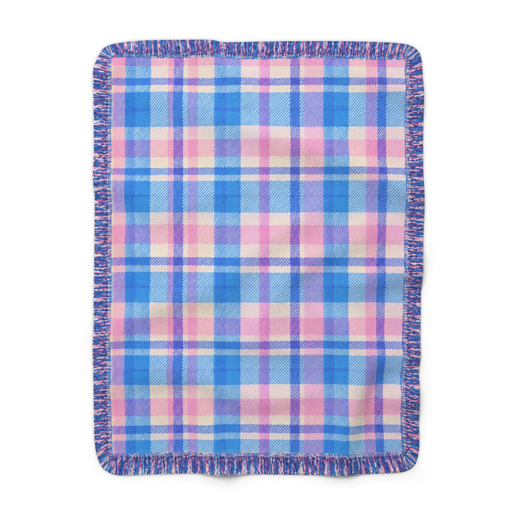 Plaid Sherpa Fleece Blanket — Cozy Pink & Blue Throw for Home, Gift, and Chill Nights