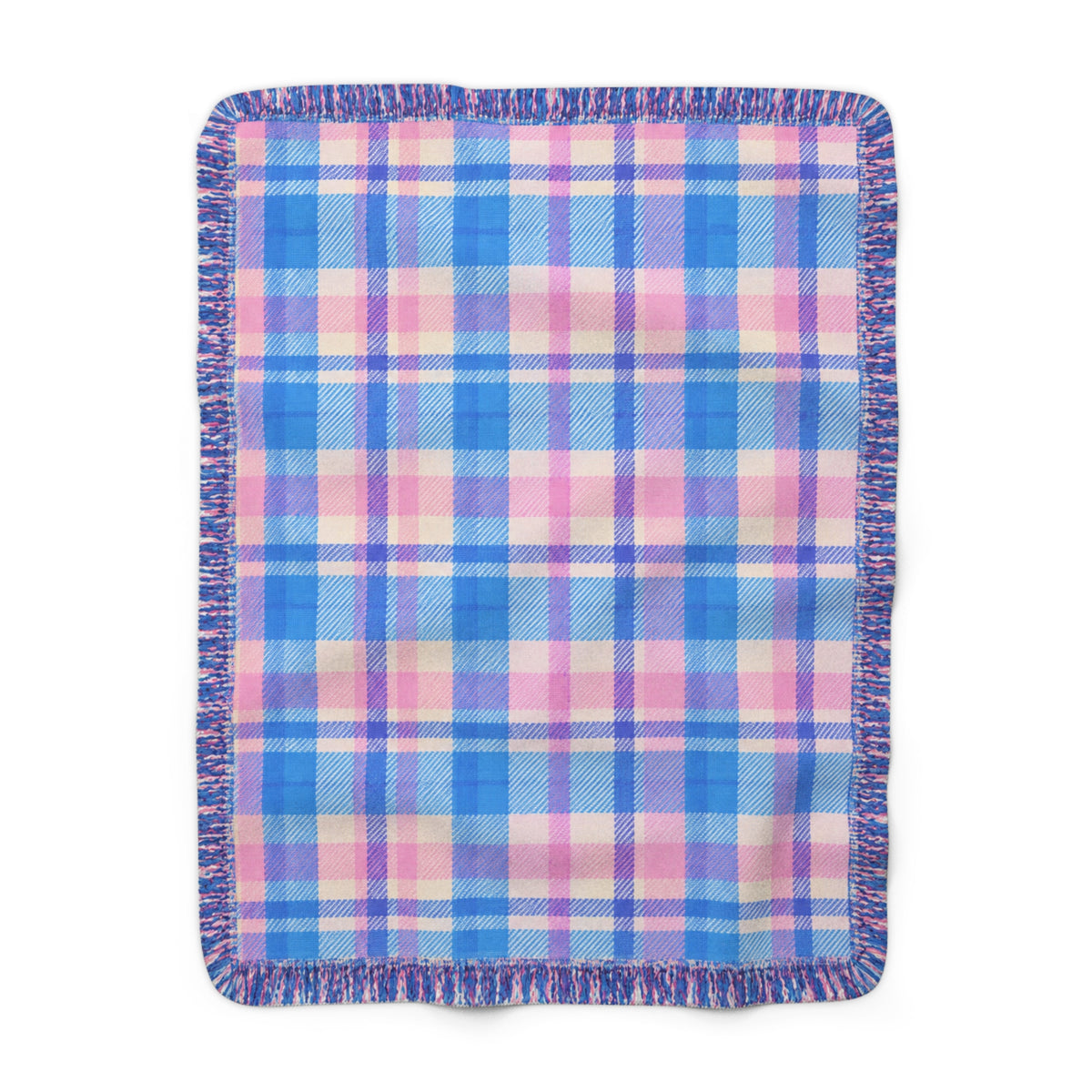 Plaid Sherpa Fleece Blanket — Cozy Pink & Blue Throw for Home, Gift, and Chill Nights